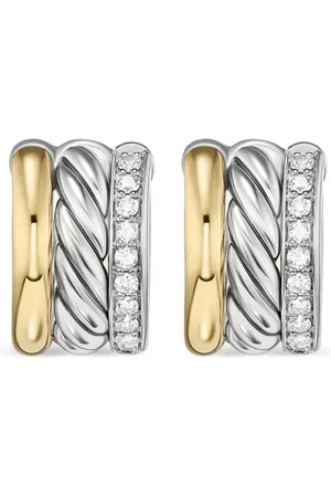 David Yurman 18kt yellow gold and sterling DY Mercer diamond huggie hoop earrings (14mm)