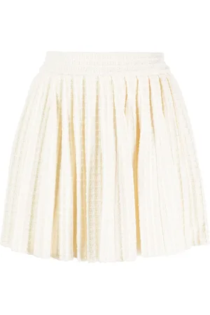 Self-Portrait Waffle-knit pleated miniskirt