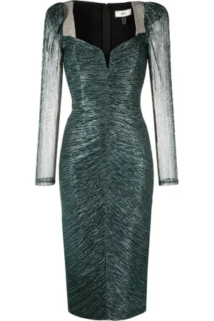 NISSA Ruched lurex midi dress