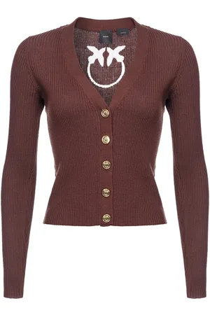 Pinko Love Birds-print ribbed-knit cardigan