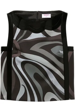 Puccini Marmo-print patent-trim crepe top