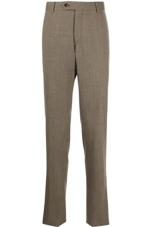 Beige Color Wool And Viscose Fabrics With Check Pattern Design Classic Mens  Trousers