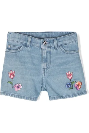 VERSACE Floral-embroidered denim shorts