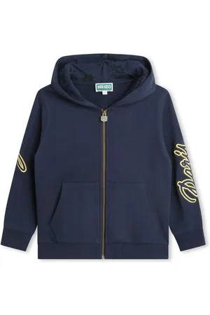 Kenzo Logo-embroidered zip-fastening cotton hoodie