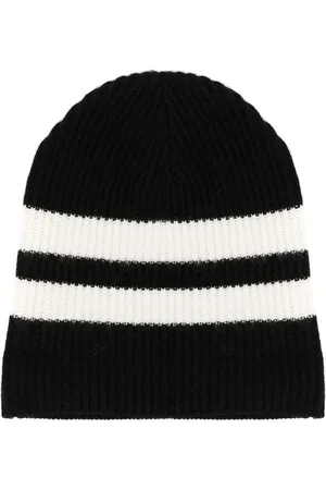 Cashmere In Love Striped ribbed-knit beanie