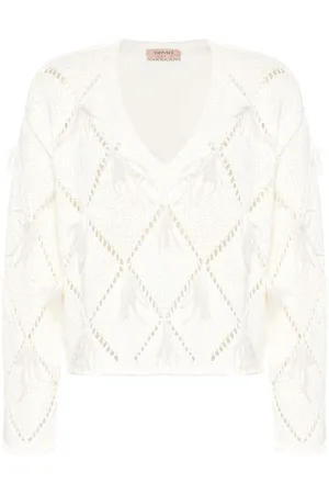 Twin-Set Diamond-pattern feather-detail jumper