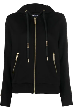 Roberto Cavalli Logo-flocked zip-up cotton hoodie