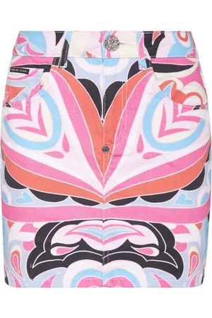 Philipp Plein Colorful Circus-print denim mini skirt
