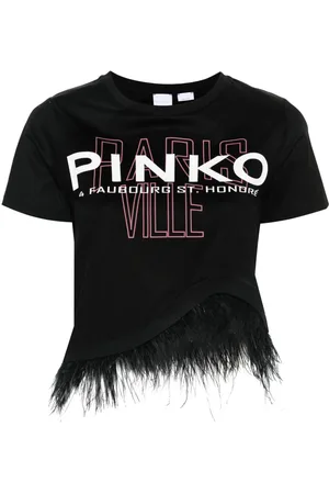 Pinko Feather detail cropped T-shirt