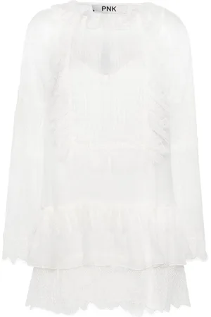 PNK Semi-sheer lace-panelling minidress