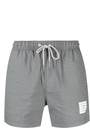 Thom Browne Striped seersucker-texture swim shorts