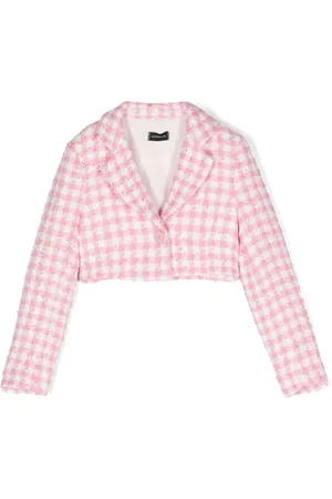 MONNALISA Houndstooth boucl?? cropped blazer