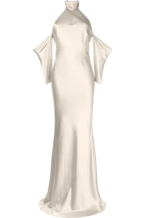 Michelle Mason Halterneck drop-sleeve maxi dress