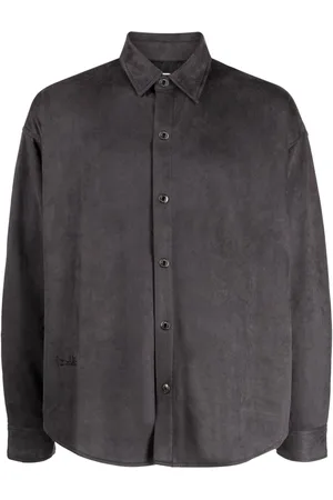 Izzue Logo-embroidered faux suede shirt
