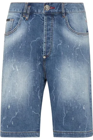 Philipp Plein Logo-patch stonewashed denim shorts