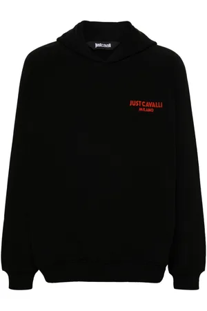 Roberto Cavalli Flocked-logo cotton hoodie