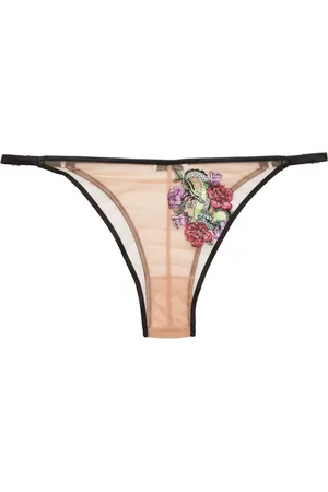 FLEUR DU MAL Dragon-embroidered cheeky thong