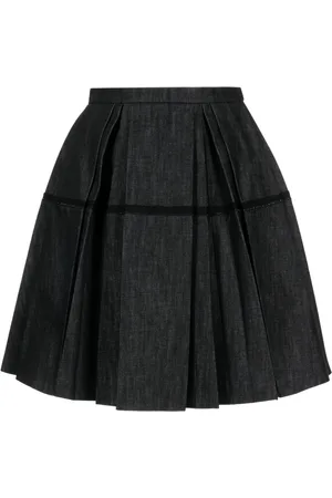 Women's Button Up Denim Jean Skirt Casual High Waisted Solid Black Skirts  Ins Side Split Hem