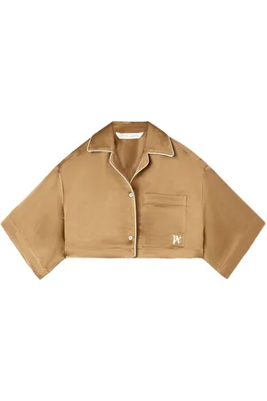 Palm Angels Monogram-embroidered satin cropped shirt
