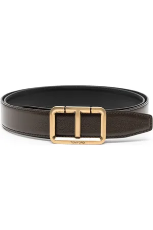 Belt in Foresta Brown with black contrast stitch and brass buckle – Coco &  Blu