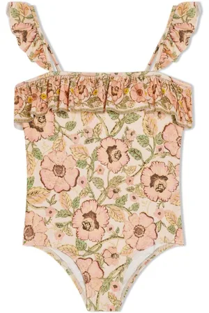 ZIMMERMANN Floral-print ruffle-detail swimsuit