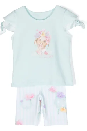 Lapin House heart-print trousers and top set - White