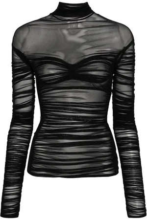 MUGLER Mesh ruched top