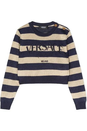 VERSACE Logo-embroidered striped jumper