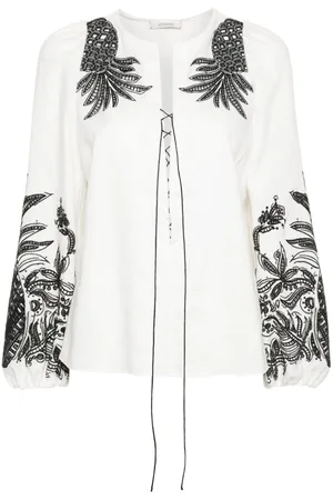 Dorothee Schumacher Pineapple embroidery lace-up linen blouse
