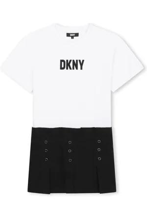 DKNY Logo-print pleated cotton dress