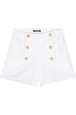Balmain Button-embellished denim shorts