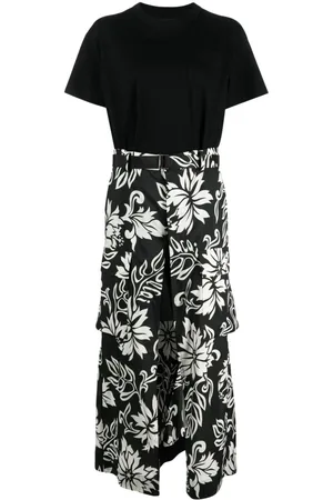 SACAI Floral-panel T-shirt dress
