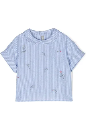 Il gufo Floral-embroidered striped blouse