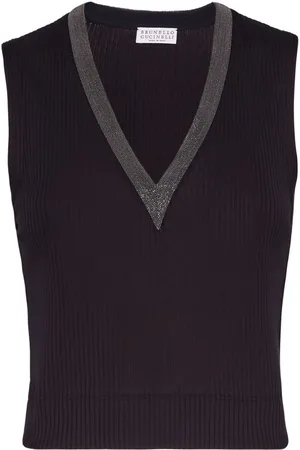 Brunello Cucinelli Monili-trim cotton-blend tank top