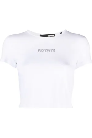 ROTATE Rhinestone-logo cropped T-shirt