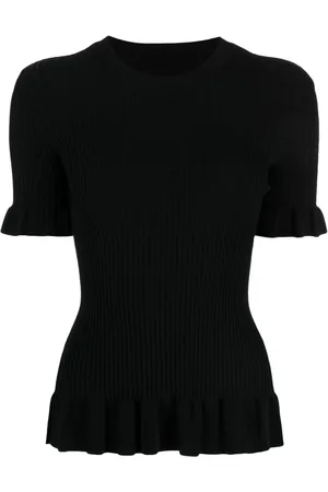 JNBY Ruffle-trim ribbed knitted top