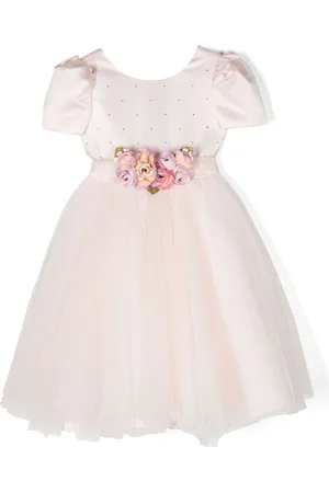 MONNALISA Floral-appliqu?? tulle-overlay dress