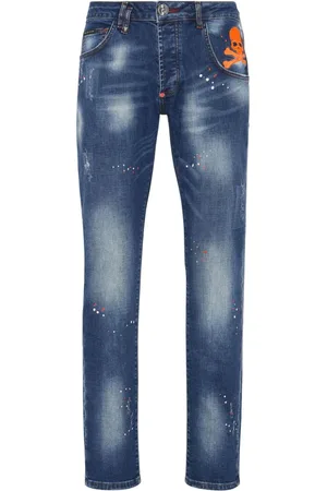 Philipp Plein Skull paint-splatter straight-leg jeans