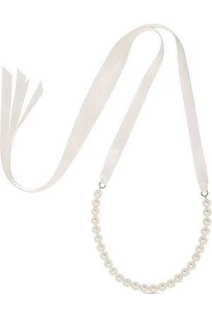 Jennifer Behr Pearl-embellished ribbon tie necklace
