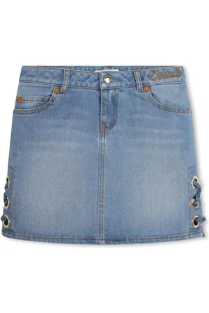 Chloé Logo-embroidered bleached denim skirt