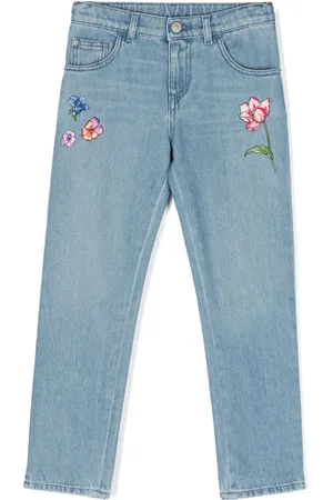 VERSACE Floral-embroidered skinny jeans