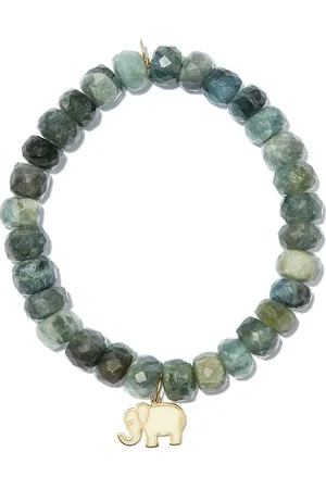 Sydney Evan 14kt yellow aquamarine rondelle elephant charm beaded bracelet