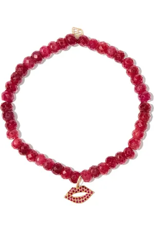 Sydney Evan 14kt yellow Lips andalucite and ruby charm bracelet