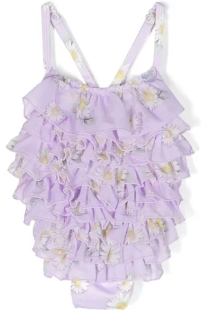 MONNALISA Daisy-print ruffled tulle swimsuit