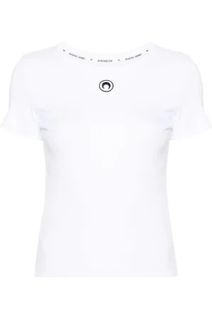 Marine Serre Embroidered-logo fine-ribbed T-shirt