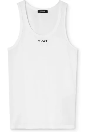 VERSACE Logo-embroidered ribbed tank top