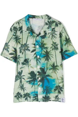 Paolo Pecora Palm tree-print linen blend shirt