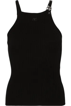 Courrèges Buckled-shoulder ribbed-knit tank top