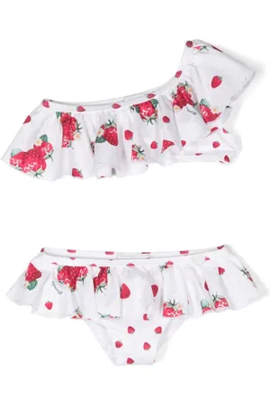 MONNALISA Strawberry-print ruffled bikini