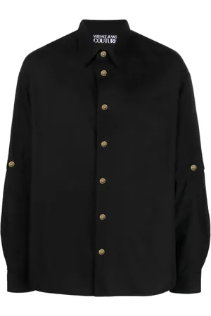 VERSACE Embossed-button cotton shirt